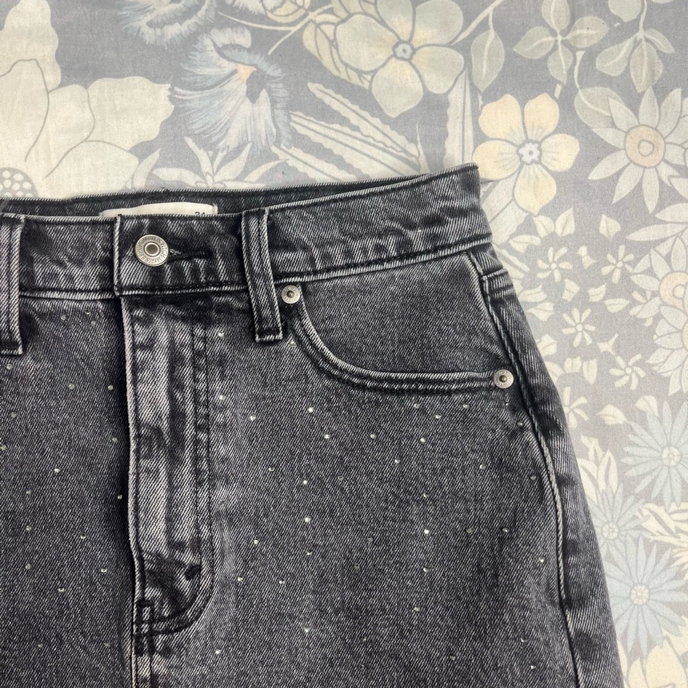 Abercrombie & Fitch High Rise Denim Mini Skirt Black Rhinestone Size 24 Y2K - Picture 4 of 16